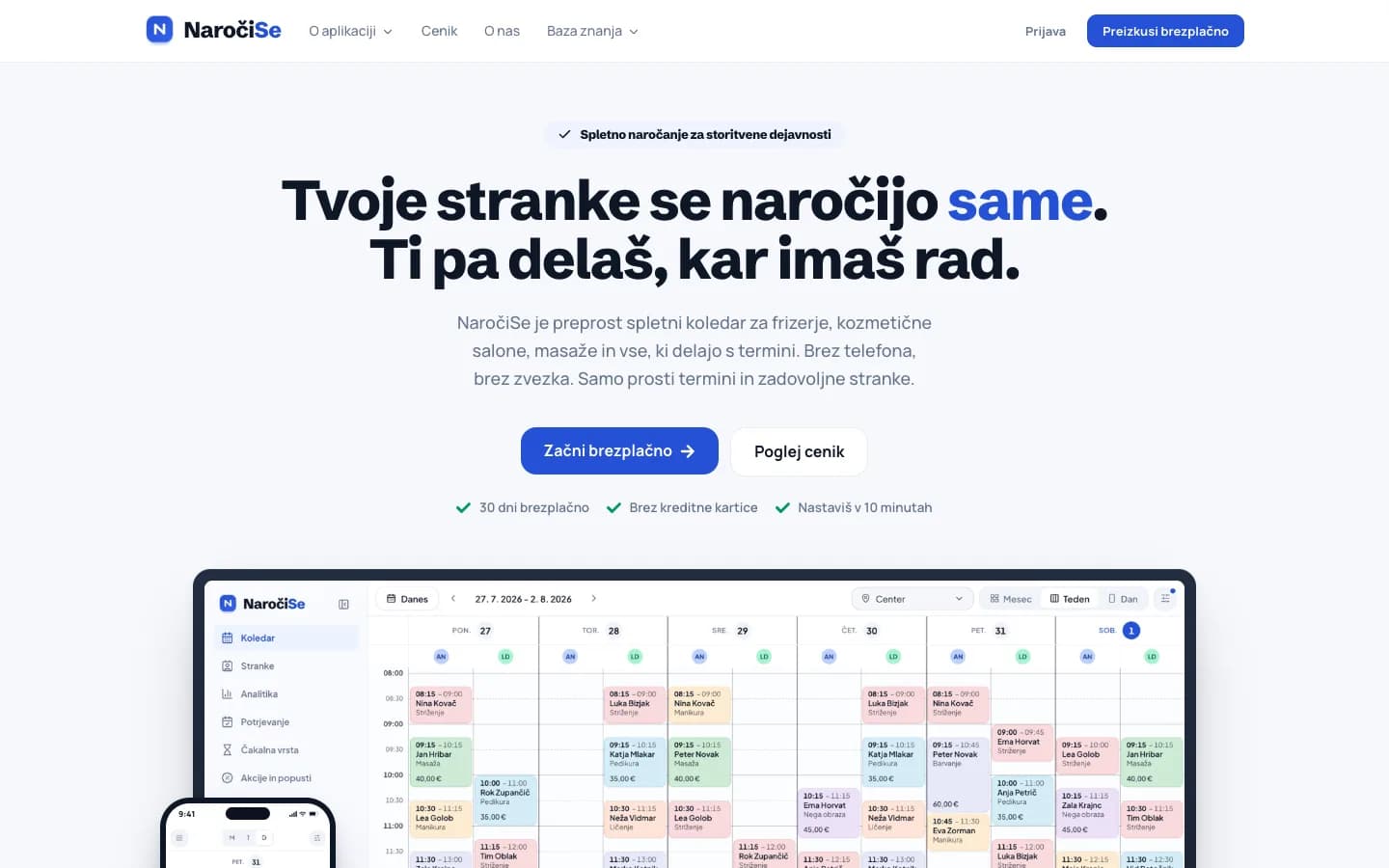 Prvi zaslon strani NaročiSe